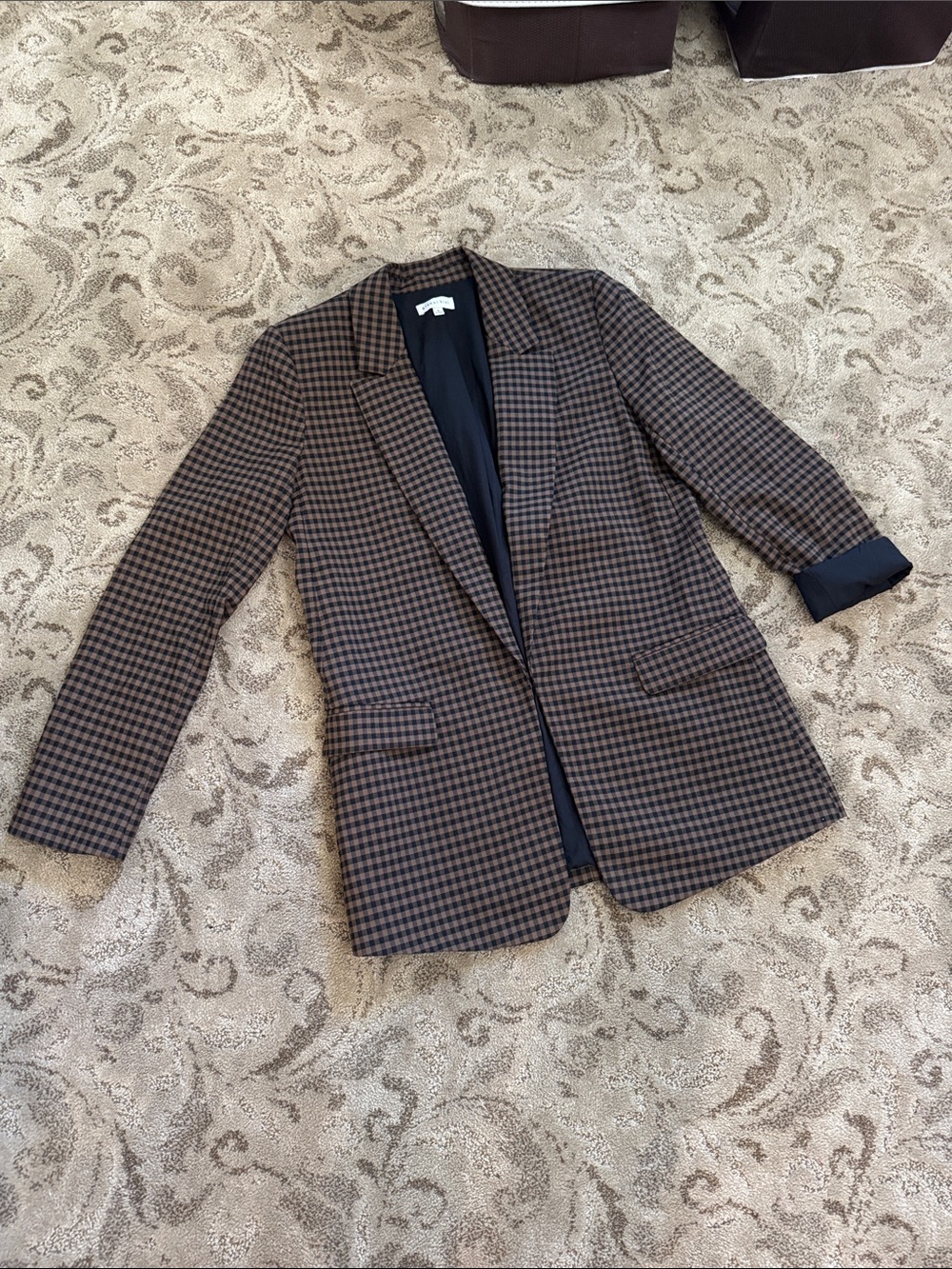 Checked Brown & Black Women's Blazer Jacket